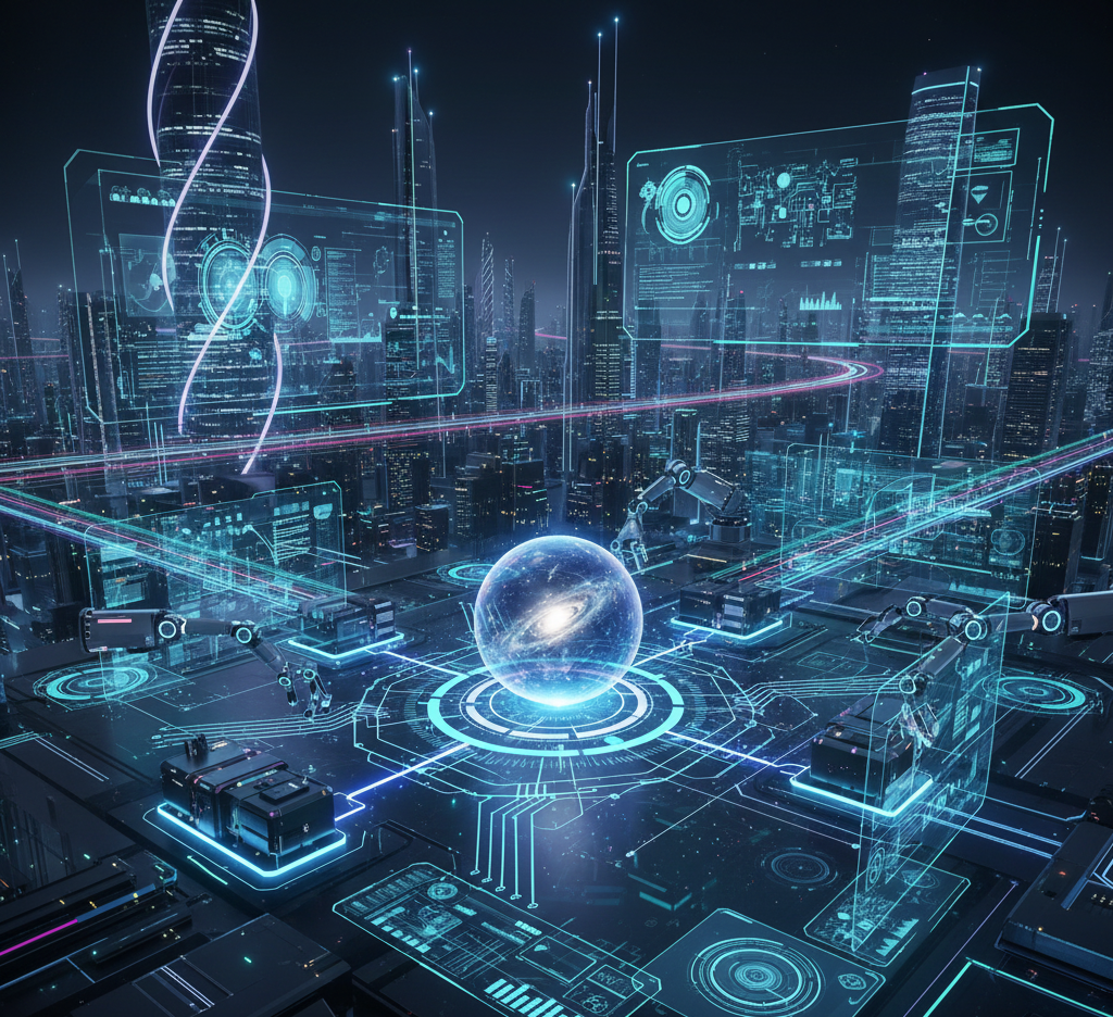 Equipo de profesionales colaborando con herramientas digitales innovadoras en oficina moderna